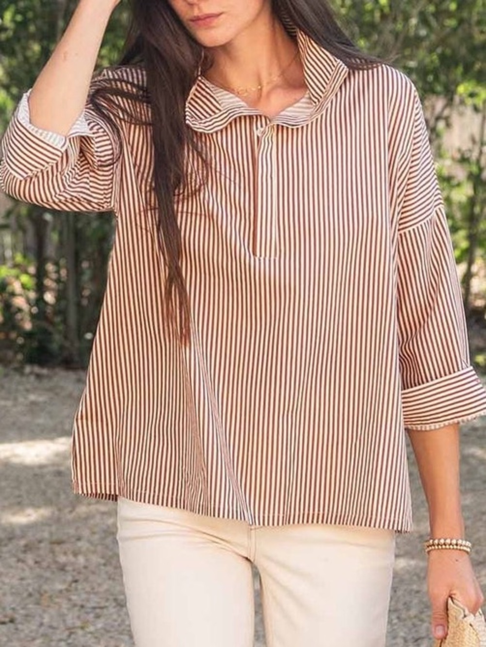Mersea/Voyager Emerson Pop Up Collar Top in Cafe Stripe